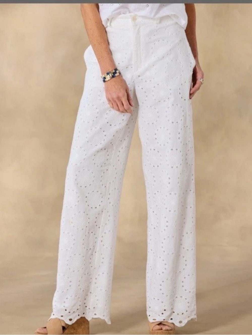Sundance White Eyelet Straight-Leg Pants, 18 (altered)